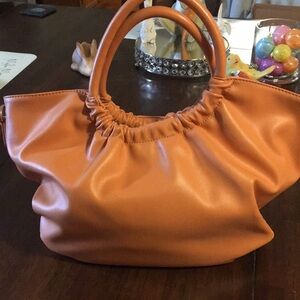Women's Gathered Faux Leather Tote Bag - Tan